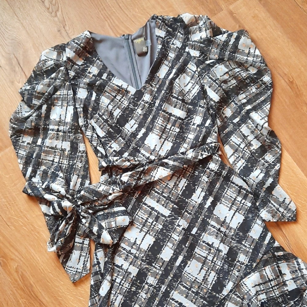 Gray Plaid Gold Shimmer Dress